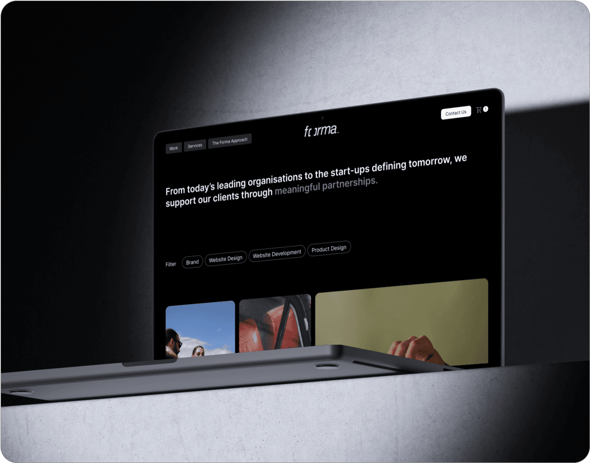 Website mockup of the brand Forma